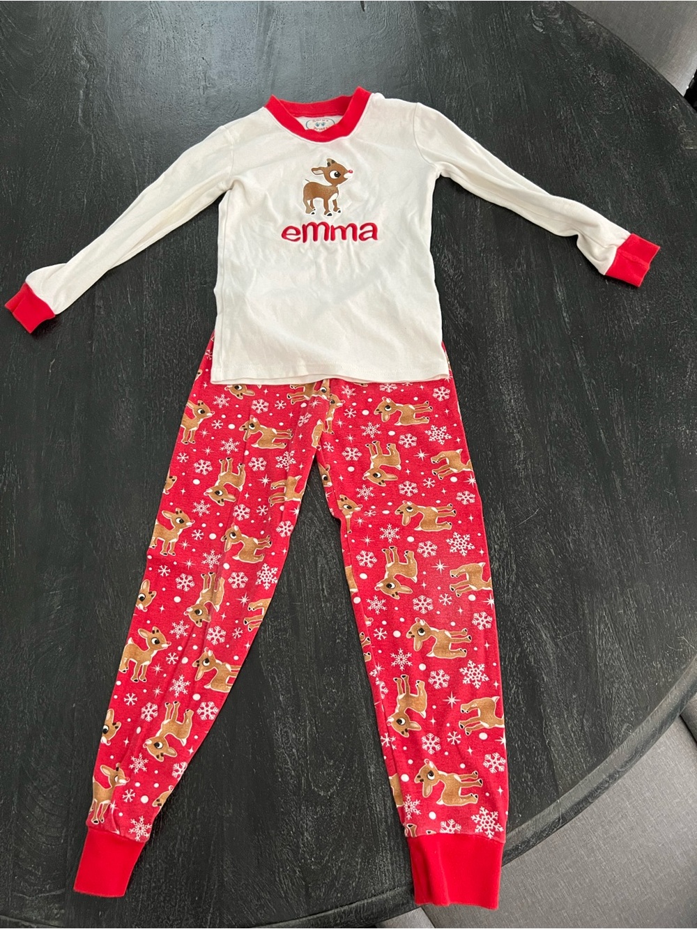 Sara's Prints White & Red Reindeer Personalized Kids Pajama Set